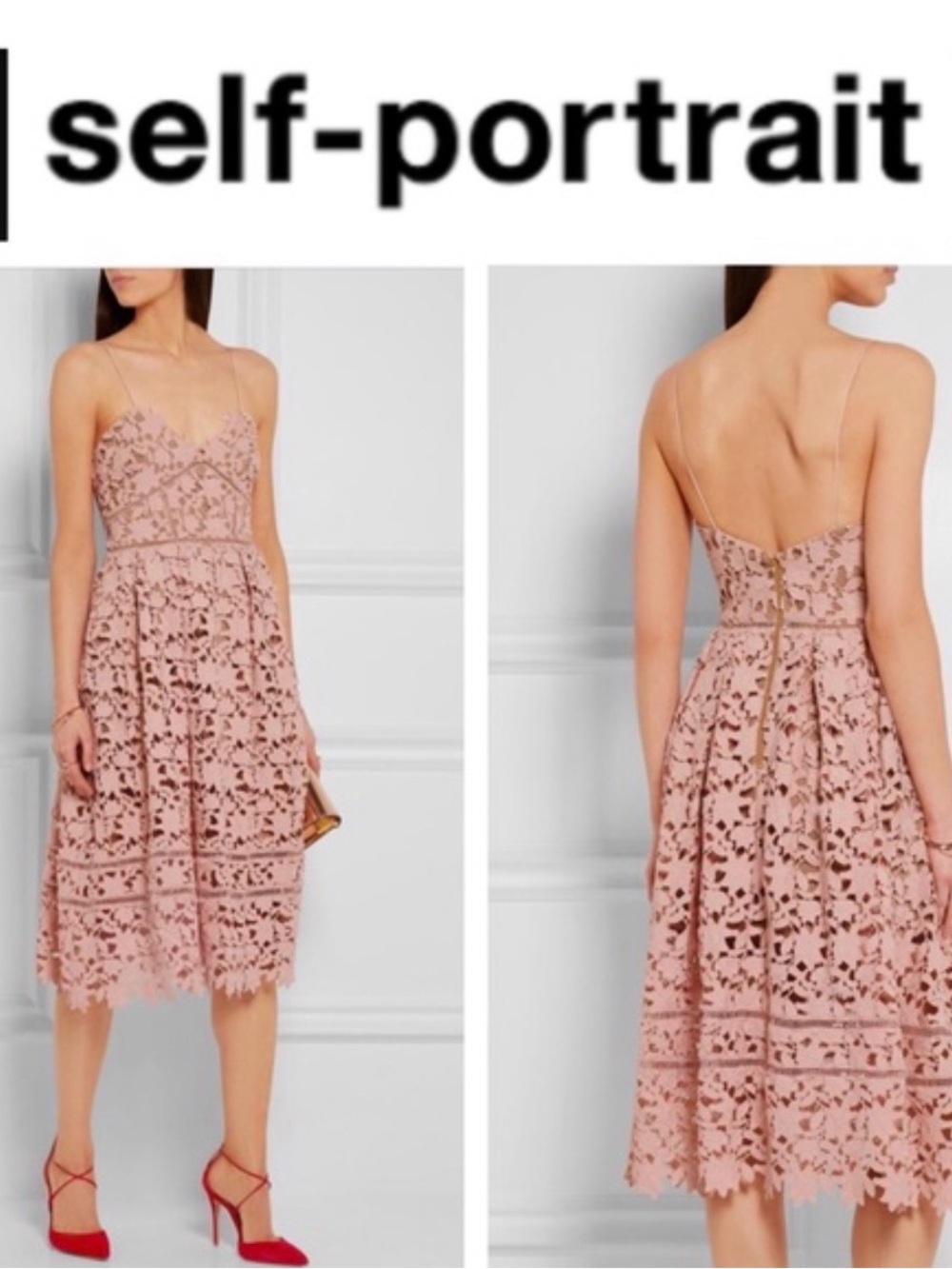Self-Portrait Azalea Blush Pink Lace Midi Dress Sz US 4